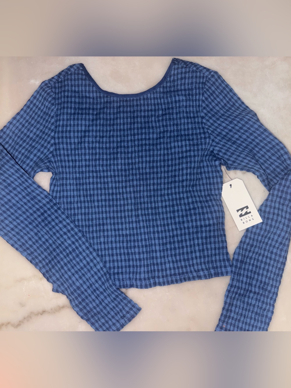 Billabong Blue Gingham Long-Sleeve Crop Top